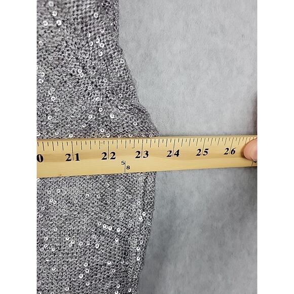 Chico's Samantha Shine Gray Sequined LS V Neck Lace Hem Sweater Women's 4 US 2XL - Picture 9 of 13